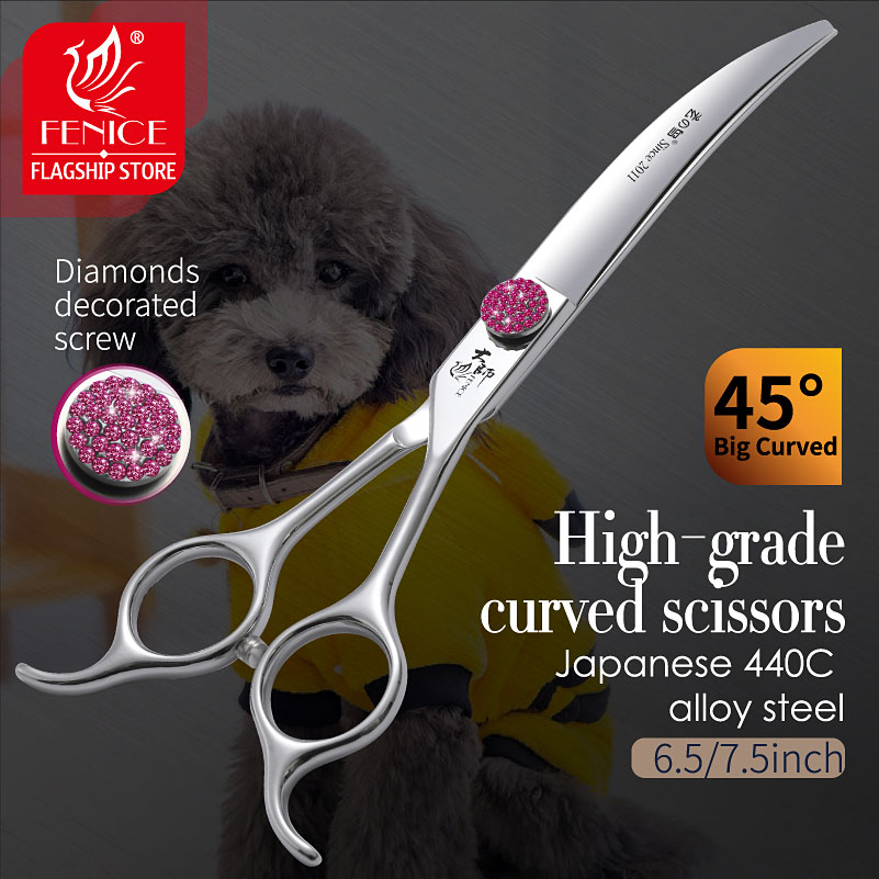 Grooming Scissors - Fenice Pink Diamond Screw Pet กรรไกรโค้งสุด