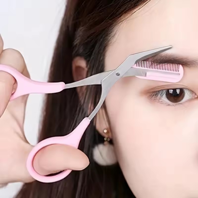 Electric Razor - กรรไกรตัดขนคิ้วพร้อมหวี สแตนเลส ที่ตัดขนตาแบบพกพา อุปกรณ์แต่งหน้าและความงาม