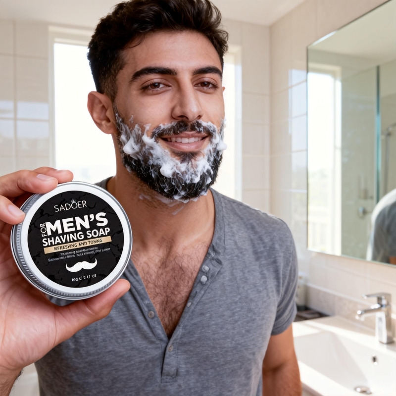 Beard Oil - สบู่โกนหนวดสำหรับผู้ชาย 60 กรัม มีส่วนผสมของสารสกัดจากมิ้นต์ น้ำมันผลมะกอก และโทโคฟีรอล