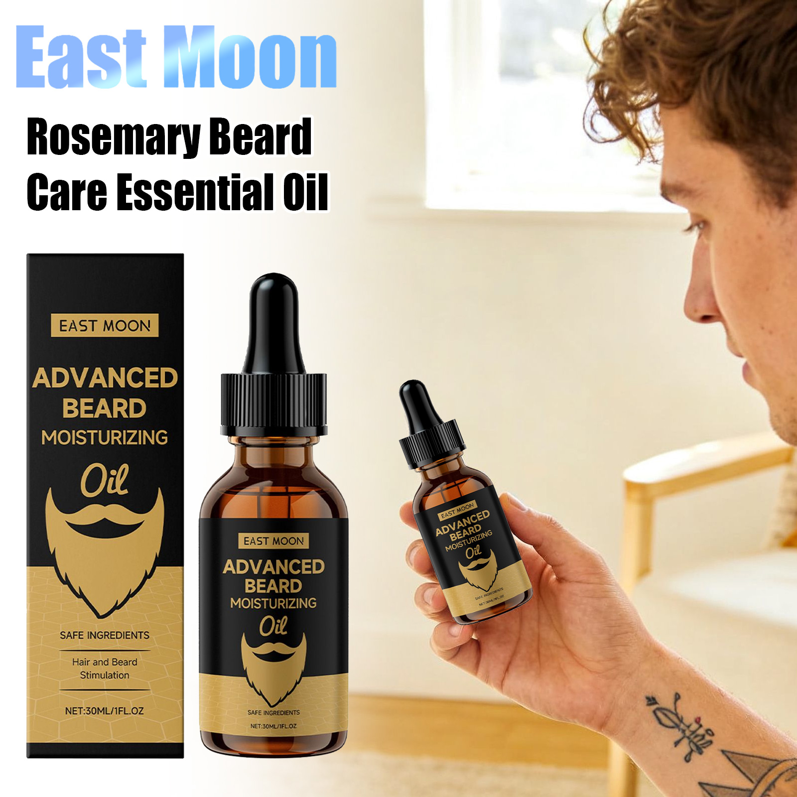 Beard Oil - ออยล์บำรุงเคราอีสต์มูนโรสแมรี่ ช่วยให้เครานุ่ม แข็งแรง ชุ่มชื้น แก้ปัญหาเคราแห้ง ช่วยให้เคราเรียบเนียนยาวนาน