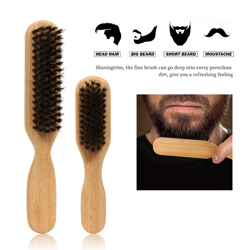 Men'S Grooming Hairstyles - แปรงจัดแต่งทรงผมเคราและเส้นผมของผู้ชาย - แปรงขนหมูป่าพร้อมด้ามไม้ไผ่ กรูมมิ่งหนวด แปรงปัดฝุ่นคอ และเครื่องทําความสะอาดผมหลวม