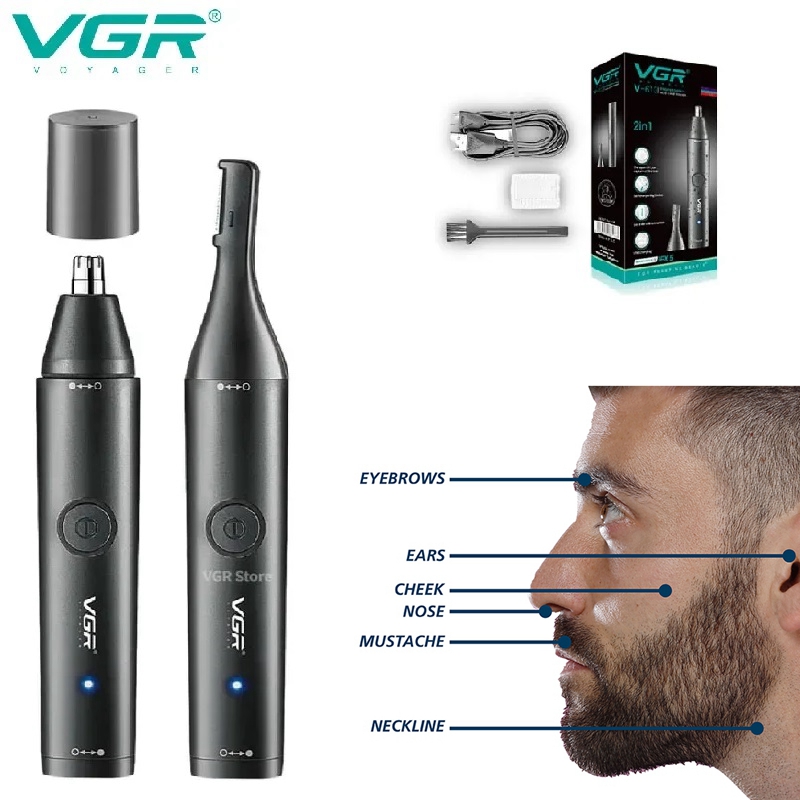 Nose Trimmer - VGR ล้างทําความสะอาดได้จมูกผม Trimmer เครา Facial Hair