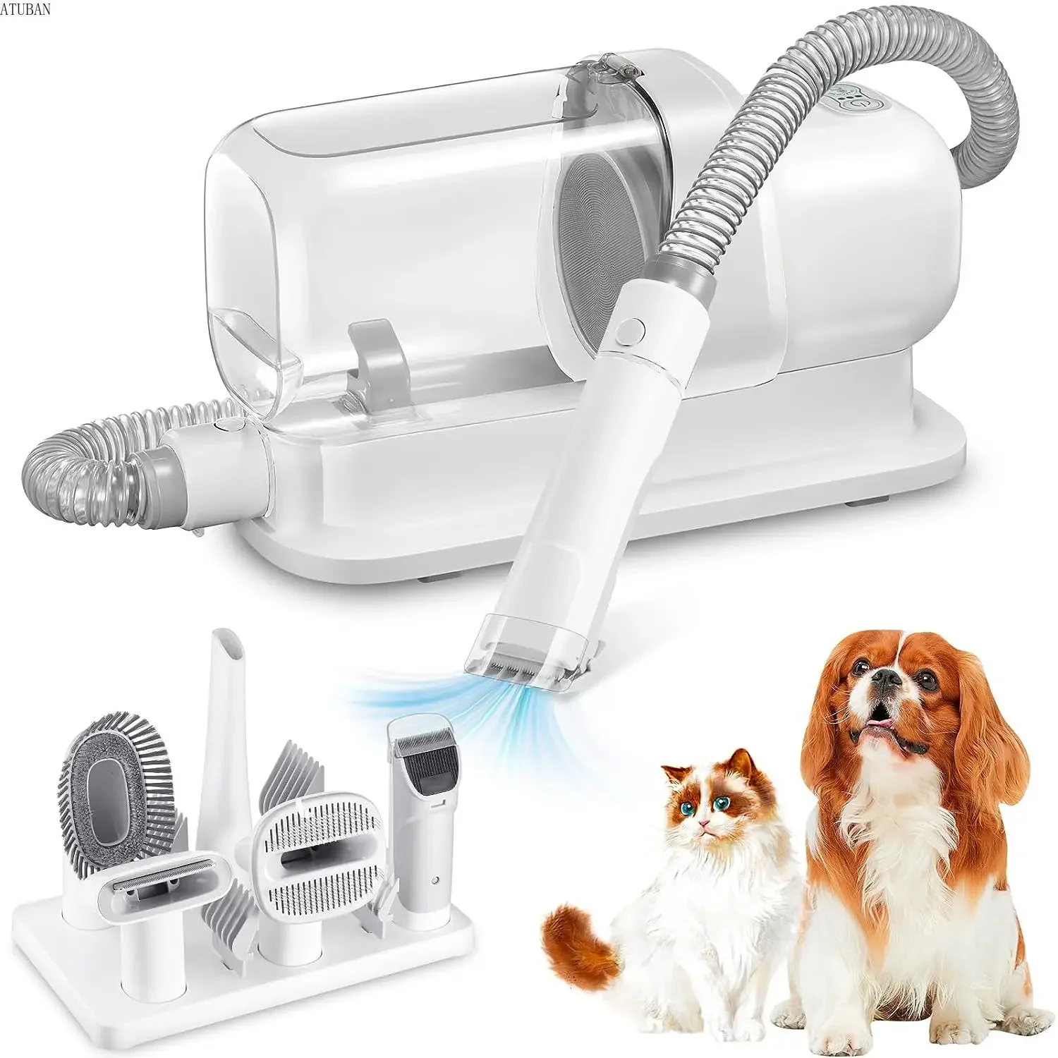 Grooming Kit - ชุดอุปกรณ์กรูมมิ่งสุนัขสุดหรู STLFL พร้อมถ้วยเก็บขนขนาดใหญ่ 2.3 ลิตร และแปรงดูดฝุ่นสำหรับทำความสะอาดสัตว์เลี้ยง