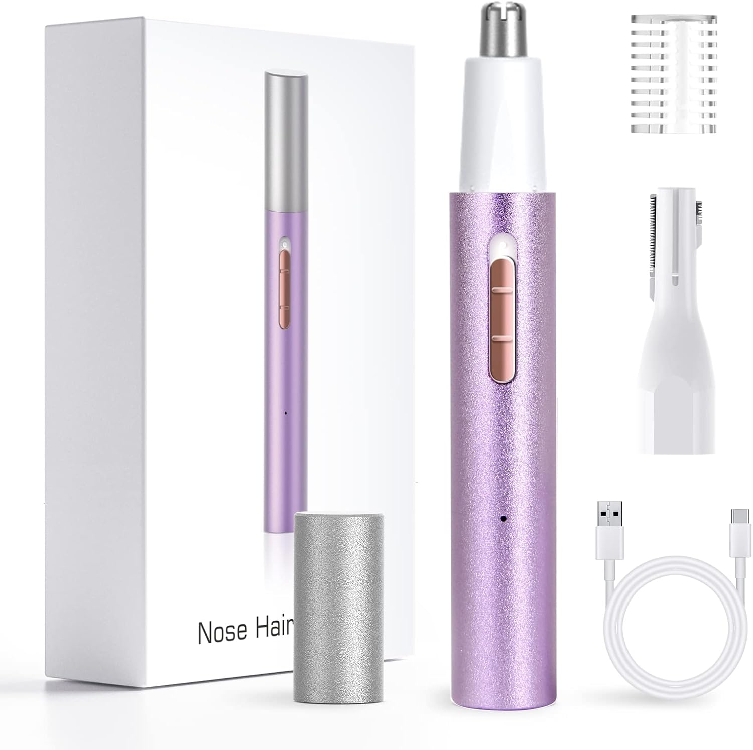 Nose Trimmer - เครื่องตัดขนหูและจมูกแบบชาร์จได้ 2-in-1 สำหรับผู้หญิงและผู้ชาย, เครื่องกำจัดขนบนใบหน้าและขนคิ้วแบบไม่เจ็บปวด, ใบมีดสองคม, ทำความสะอาดง่าย,